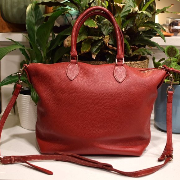 Dooney & Bourke Red Dillen Pebbled Leather double pocket satchel - Picture 2 of 15